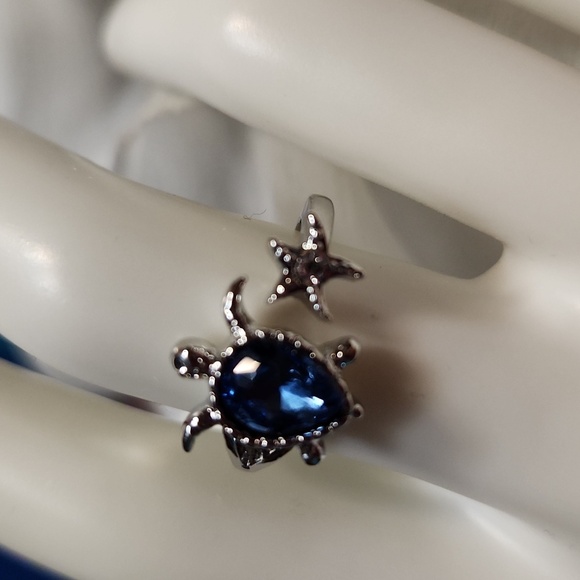 Sea Turtle 🐢 Ring w Shell Sz.8 Blue& Silver - Picture 4 of 5